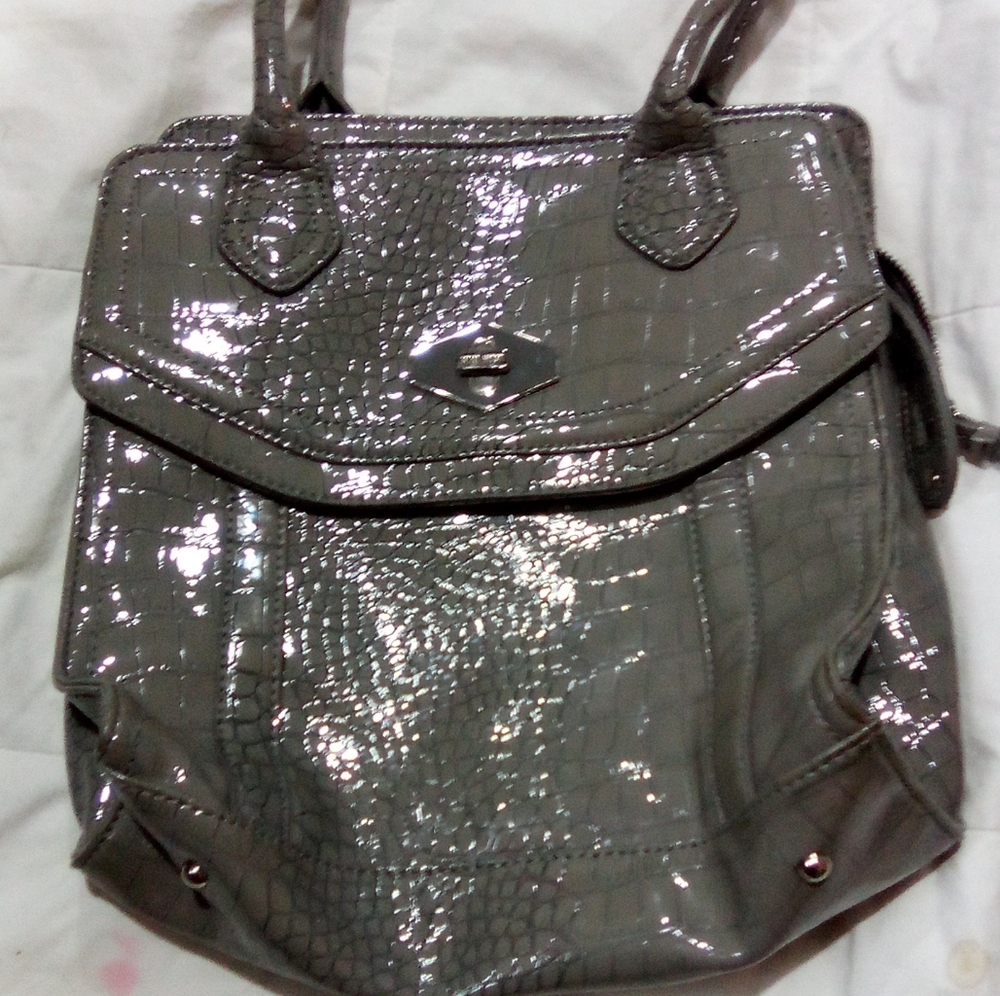 Shiny Gray Crocodile-Embossed Women's Backpack